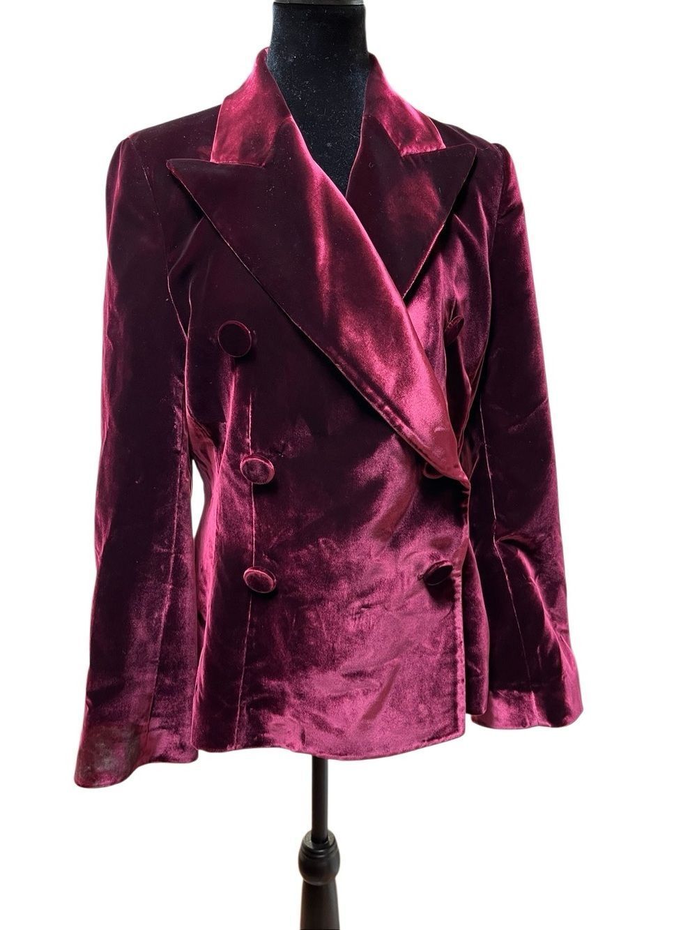Khaite Blazer Cathy Burgundy Velvet Double Breasted Peak Collar Size 12 - Picture 8 of 14